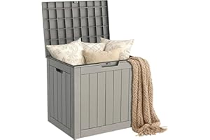 Outdoor Storage Box with Lockable Lid, Waterproof Resin Deck Storage Chest with Wood-Grain Look, Built-In Handles, All-Weathe