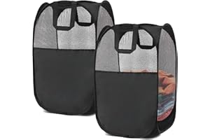 Laundry Hamper, 2Pack Large 58Liters Pop-Up Laundry Hamper, Foldable Mesh Hamper with Carry Handles for Clothes and Toys Stor