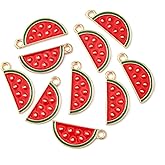 DanLingJewelry 10Pcs Watermelon Slice Charms Alloy Enamel Watermelon Pendants with Loop Summer Fruit Charms for DIY Bracelets Necklaces Keychains Craft Accessories