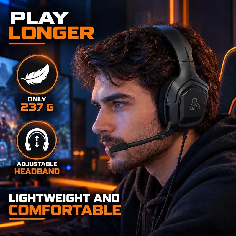 Auriculares Korp Cobalt Gaming - Auscultadores estéreo, ultraleves, auscultadores com microfone, entrada de 3,5 mm para PC, PS4, PS5, Xbox One, Mac, Tablet PC, Switch, Smartphone (preto)