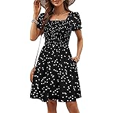 Berydress Women's Summer Dresses 2025 Pockets Short Sleeve Square Neck Flowy A Line Casual Beach Smocked Mini Sun Dress