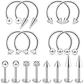 Dyknasz Snake Bite Jewelry 16g Lip Rings Surgical Steel Horseshoe Labret Jewelry Medusa Piercing Jewelry Long Spike Tragus Helix Earrings Studs for Women Men 16 Pieces