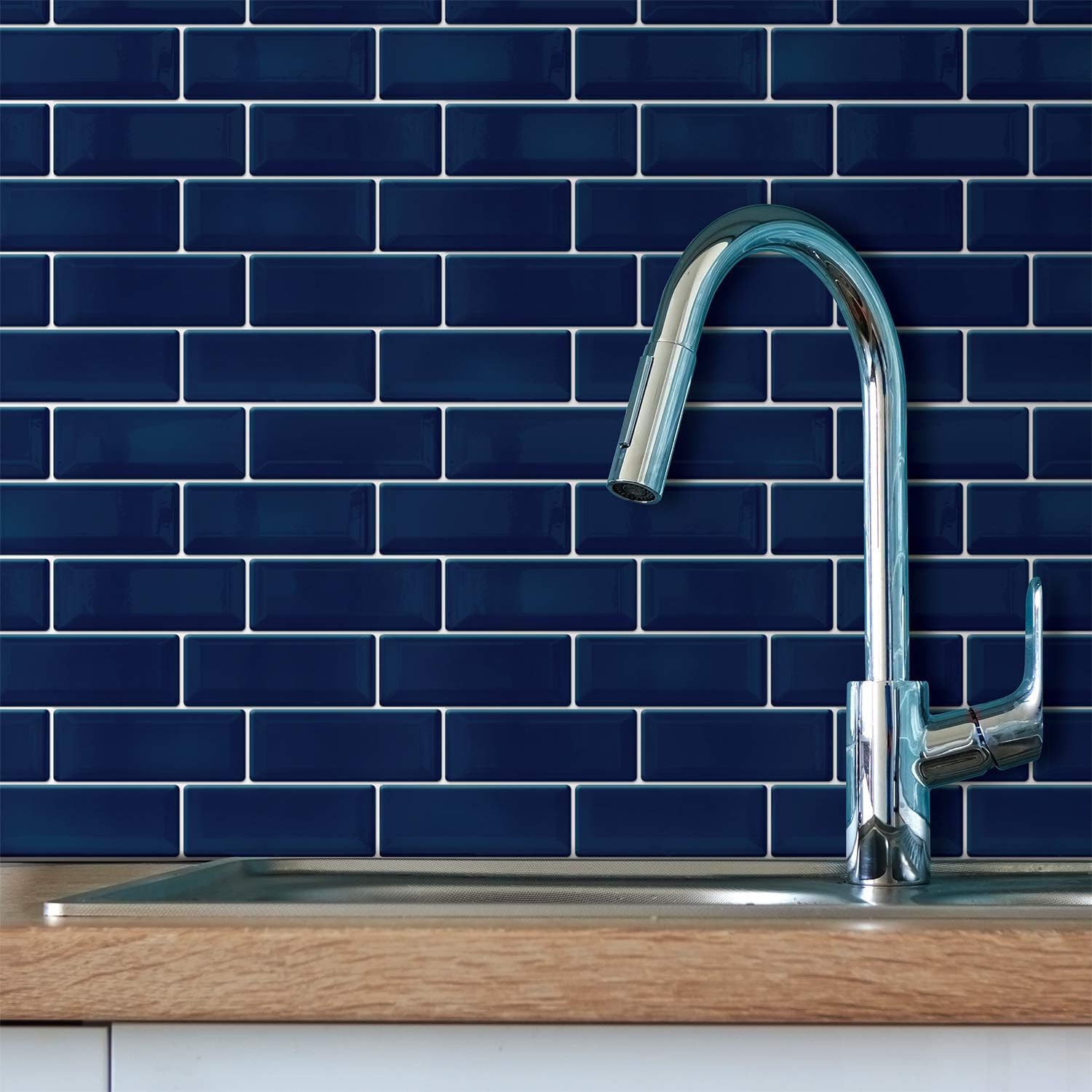 WALPLUS 3D Tile Stickers Peel and Stick Backsplash Splashback Decals Tile Transfer for Kitchen Bathroom Living Room Stick on Tile Waterproof Deep Blue 6 Sheets 30.5cm(12") - Image 3