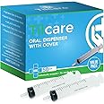 30ml Oral Dispenser Syringe with Cover 50 Pack by Tilcare - Luer Slip Sterile Plastic Medicine Food Droppers for Children, Pets & Adults – Latex-free Medication Dispenser - Large Feeding Tube Syringes