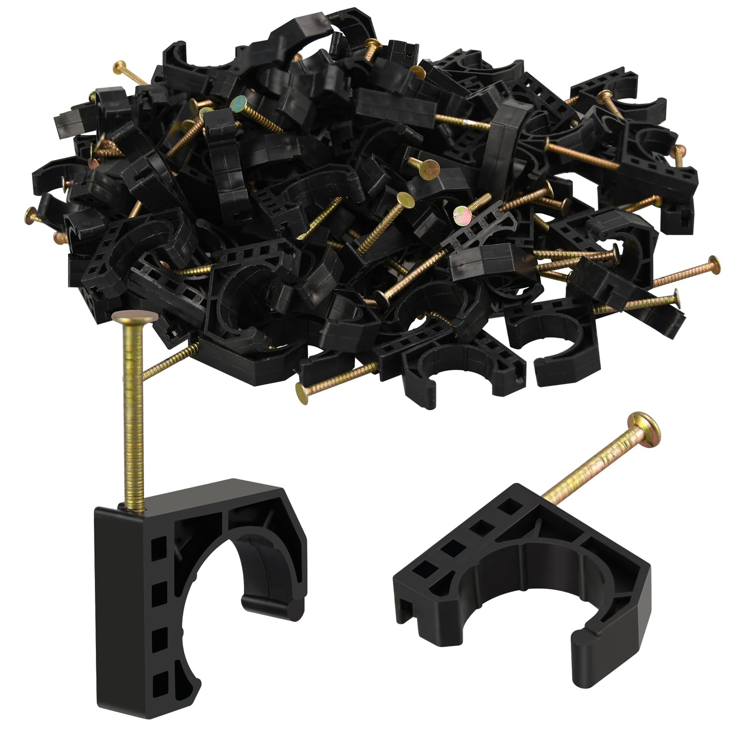 100 Pack 3/4" Half Clamps J-Hook with Nails Set, J