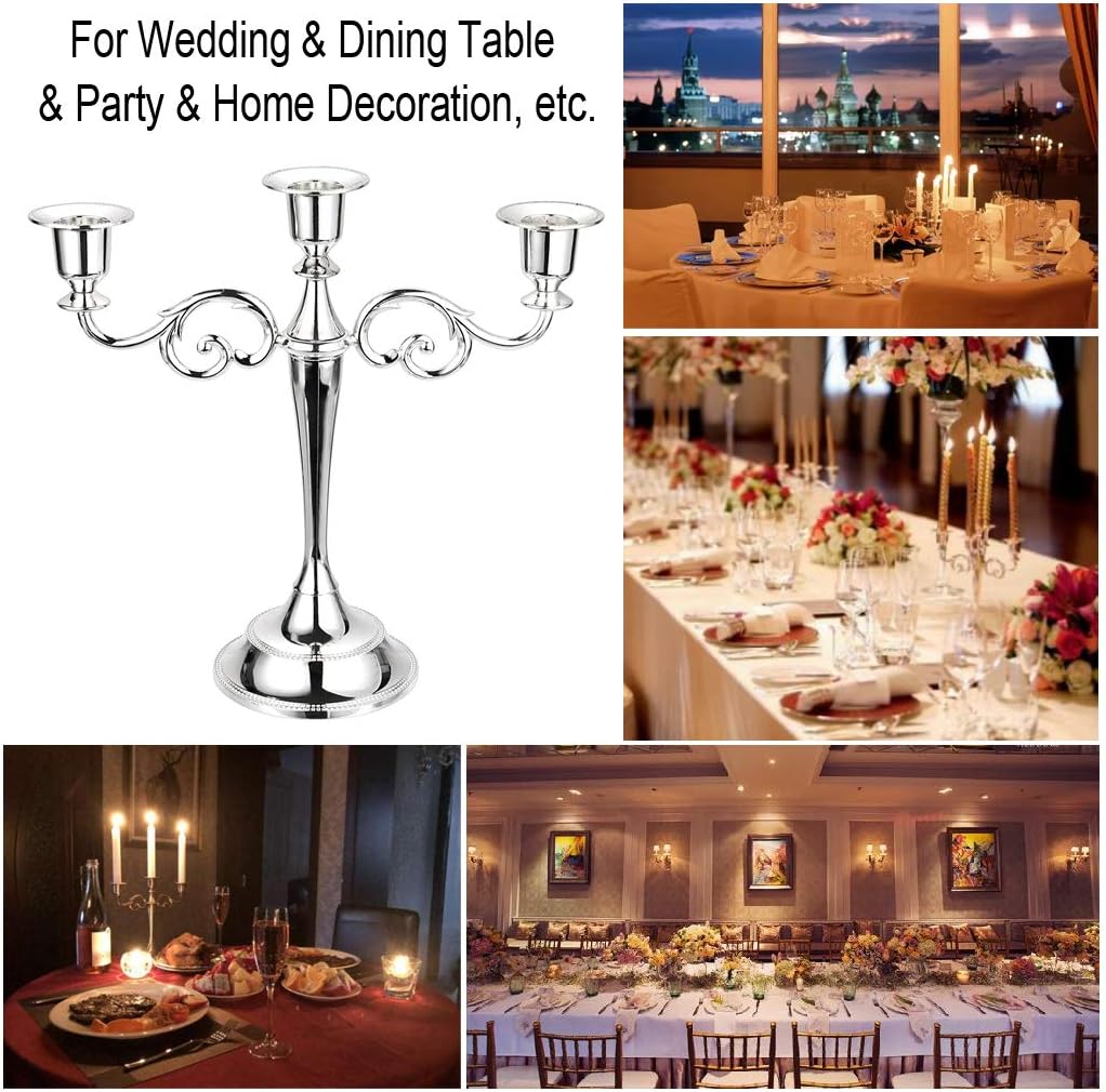 SUMNACON Metal Candelabra 3 arms Candle Holders Stand For Wedding Dinning Party (Silver) - Image 5