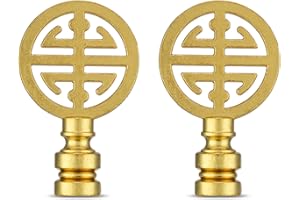 QC Brass Lamp Finials - 2 Packs, Chinoiserie Design Solid Metal Finials for Table lamps and Floor Lamps, Lamp Toppers Screw On Cap, Decorative Lamp Shades Top Nut, Oriental Lamp Shade Knob