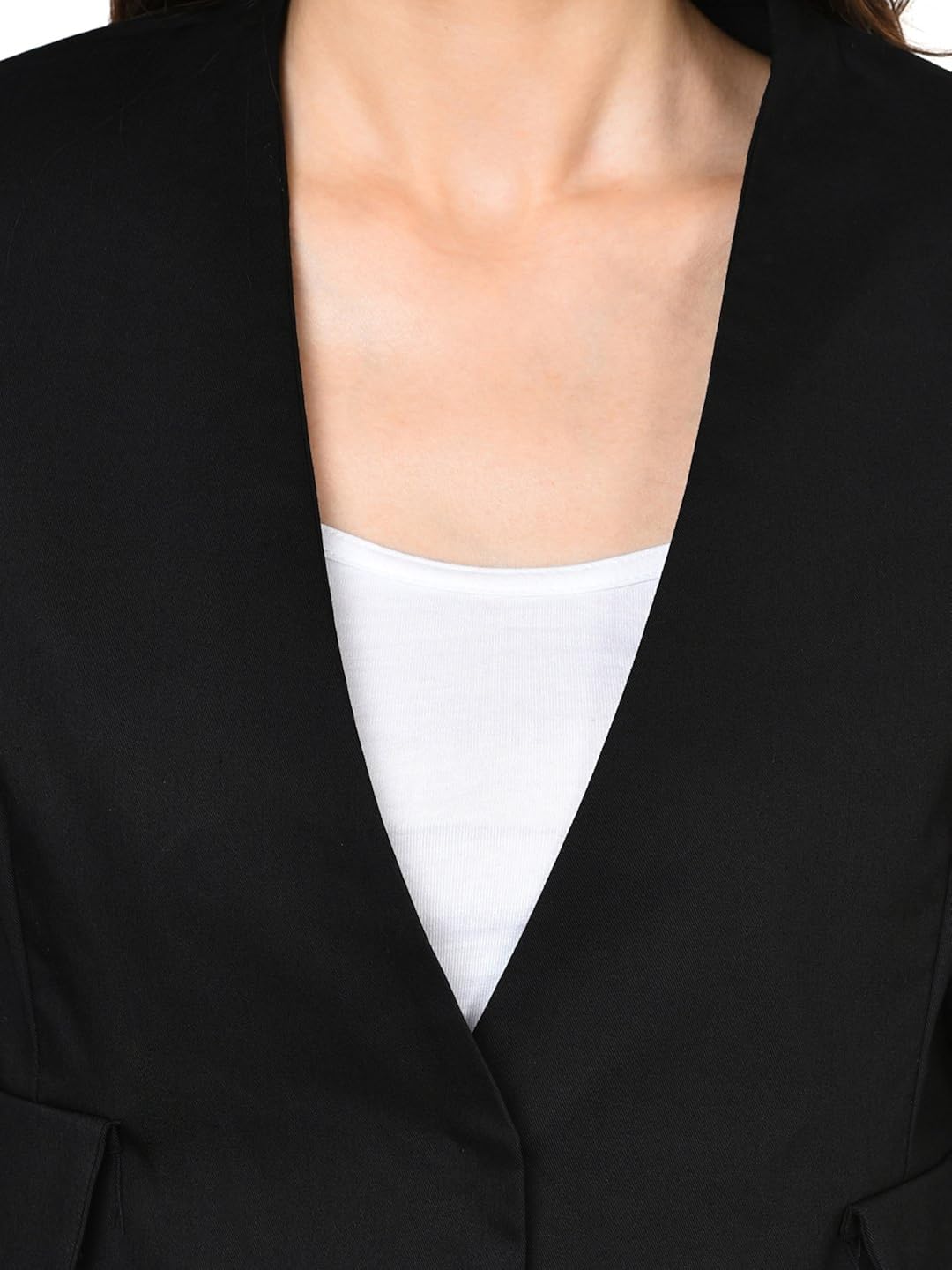 castle black solid skirt and blazer set