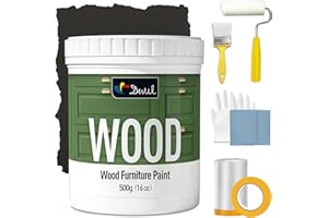 DWIL Matte Finish Furniture Paint - 16 Oz Wood Paint for Cabinets, Doors, Tables, and Dressers Refinishing - Water-Based, Non-Toxic & Odorless, Easy to Apply(Black)-With Tools