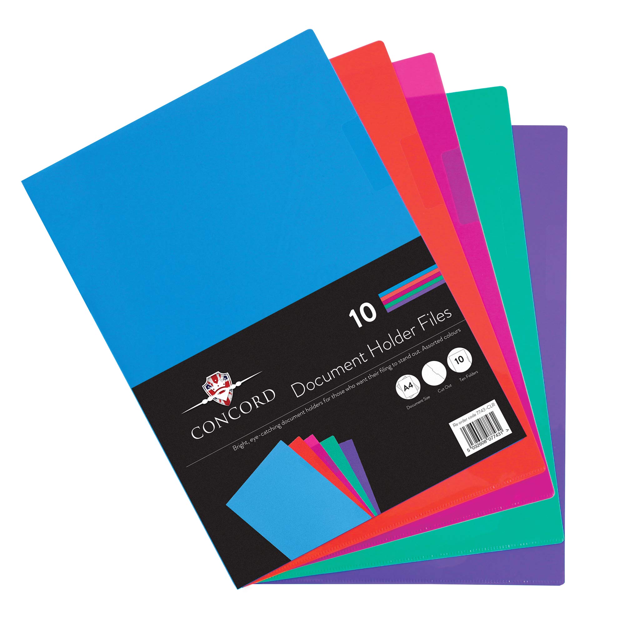 Pukka Pad - Bright Polypropylene A4 Document Holder File Folders, Assorted Colours, Set of 10 Folders