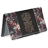 Christian Art Gifts Premium Vegan Leather Scripture Checkbook Cover for Women: Hope & a Future Inspirational Bible Verse Accessory, Duplicate Checks, ID Card Slots, Pen Loop, Black Multicolor Floral