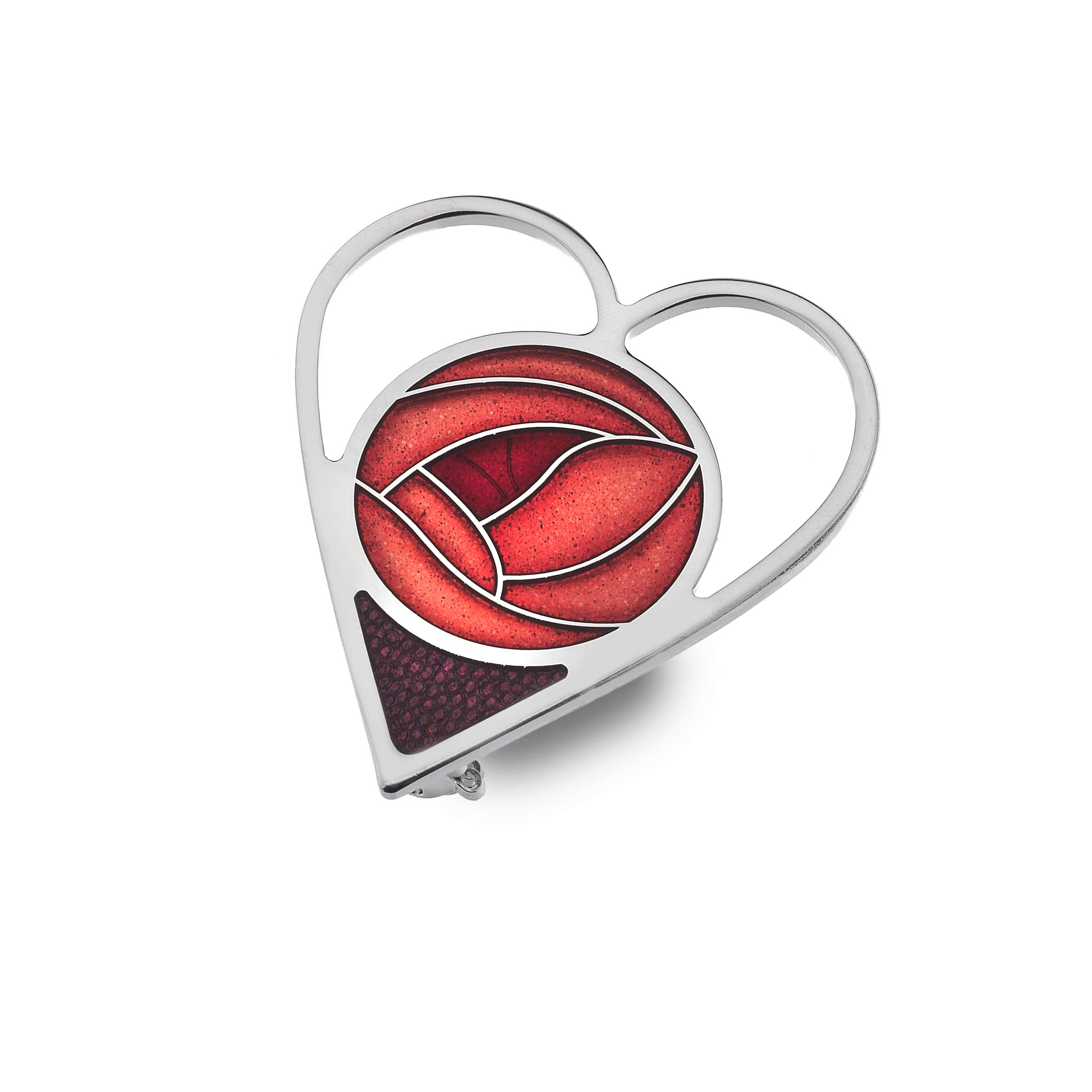 Sea Gems Ladies Enamelled 42Mm Heart Shaped Mackintosh Rose Inspired Brooch with Gift Box (Red)