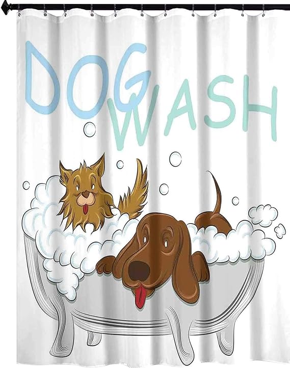 YUAZHOQI Modern 3D Printing Shower Curtain Playful Dogs in a Bathtub