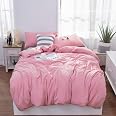 LIFETOWN Twin Duvet Cover Set - 3 Piece Ultra Soft Jersey Cotton, Zipper Closure & Corner Ties (Blue Gray)