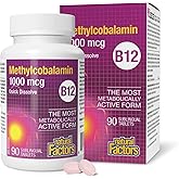 Natural Factors Vitamin B12 1000 mcg Methylcobalamin, 90 Sublingual Tablets, Quick Dissolve, Most Bioactive Form, Supports Fo