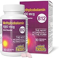 Natural Factors Vitamin B12 1000 mcg Methylcobalamin, 90 Sublingual Tablets, Quick Dissolve, Most Bioactive Form, Supports Fo