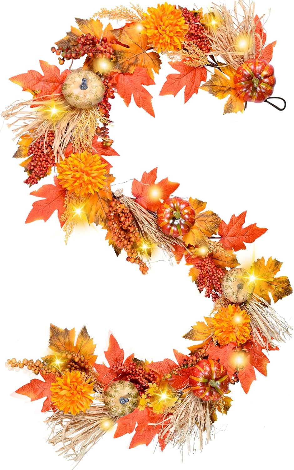 Wreaths, Garlands & Swags - Pumpkin Garland, Colorspec 6FT Maple Fall Garland with Lights 30 LED, Pumpkin Flower Harvest Handmade Autumn Fall Leaves Garland for Home Indoor Outdoor Halloween Thanksgiving Decoration