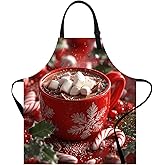 FOREVER QUEEN Merry Christmas Apron with Pockets – Christmas Kitchen Bib for Women Men Baking Cooking BBQ Gift