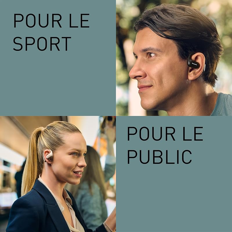 RB-F10DE-C Écouteurs Oreilles Libres sans Fil Sport, Écouteurs Bluetooth avec Microphone ENC, 25 Heures d'Autonomie, Bluetooth 5.4, IPX4, Commandes Tactiles, Beige