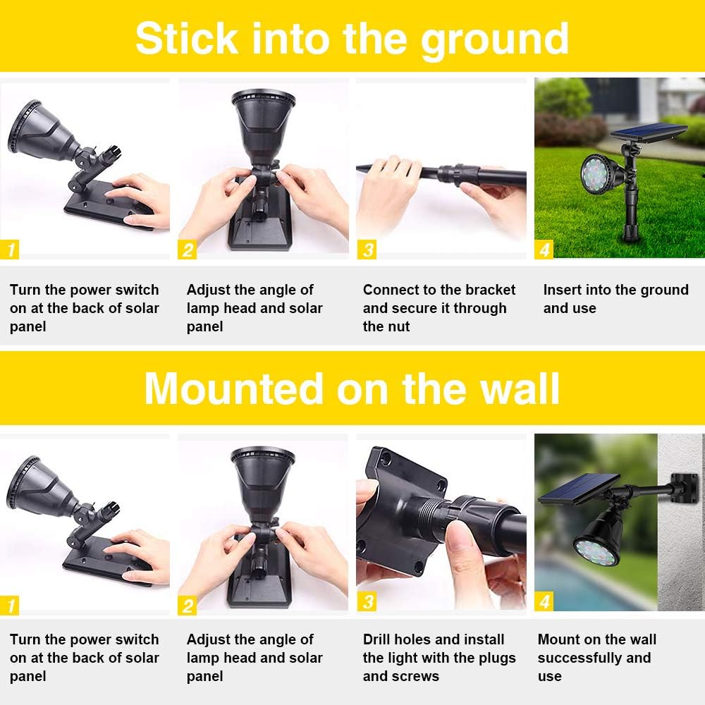 Outdoor Solar Spot Lights, Super Bright 18 LED Security Lamps Waterproof Spotlight for Garden Landscape Path Walkway Deck Garage (7 Colors, 2 Pack) - - 