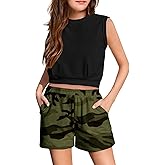 Arshiner Girls 2 Piece Outfits Summer Tank Top and Shorts Set with Pockets Kids Sleeveless Clothes 6-14Y