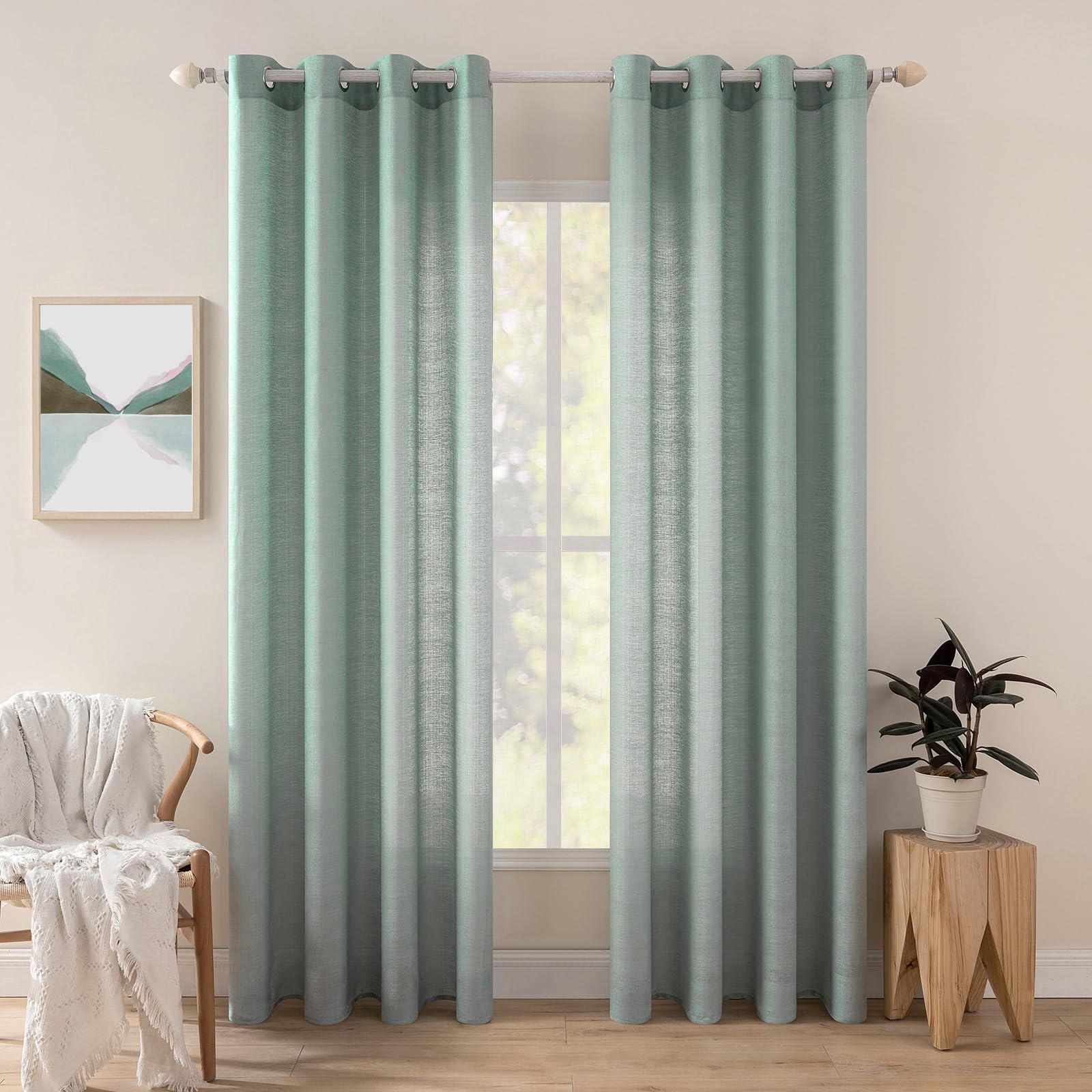 MIULEE 2 Panels Voile Sheer Curtains Cross Linen-like Solid Color Contemporary Decorative Ring Top Eyelet Panels for Bedroom Livingroom Nursery Room White 55" Wx85 L