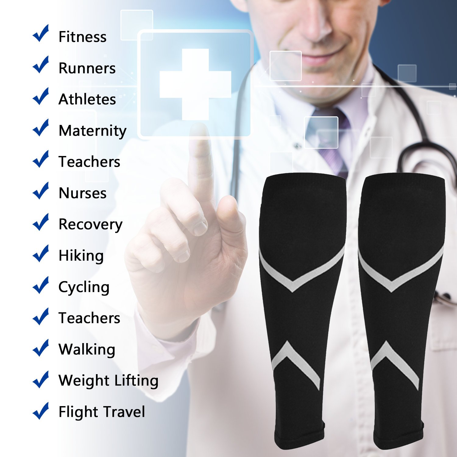 Calf Compression Sleeve Makife Calf Shin Supports Reflective Strips Leg Compression Socks for Shin Splint Pain Relief Calf Guard for Men Women Running Cycling Travel Nurses