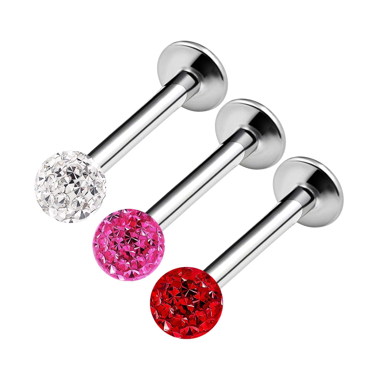 3PCS Surgical Steel Labret Lip Ring 16 Gauge 5/16 8mm 3mm Crystal Ball Lobe Snake Bite Earring Monroe Piercing Jewellery 3774
