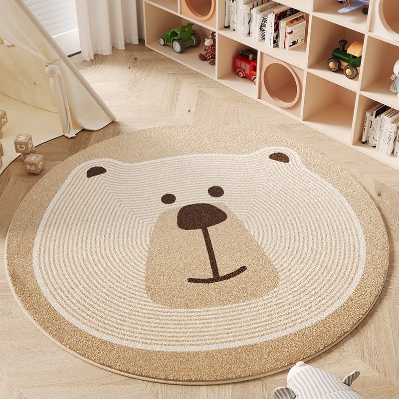 Photo 1 of Poowe Round Kids Play Mat Baby Nursery Rug Round Educational Alphabet Soft Area Rug Non Slip for Children Toddlers Bedroom (Round 31.5", Brown Bear)