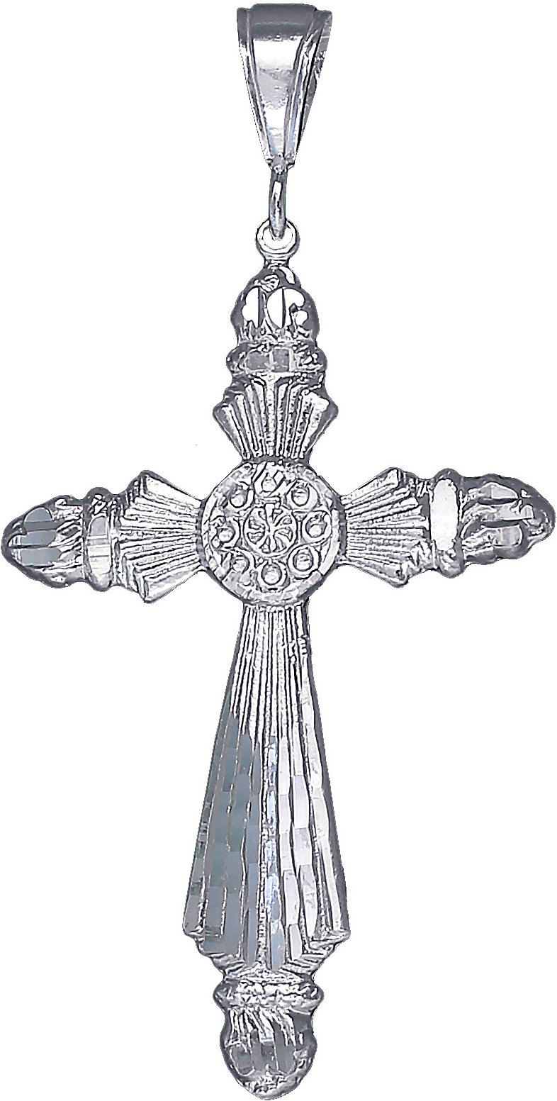 Sterling Silver Cross without Jesus Pendant Necklace Diamond Cut Finish and Chain