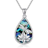 AXOMY Dragonfly Necklace 925 Sterling Silver Lotus Necklace Abalone Shell Dragonfly Pendant Dragonfly Jewelry Gifts for Women