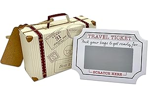 THE UK FACTORY DIY Surprise Mini Suitcase & Mini Gold Shimmer Travel Ticket Scratch & Reveal Card Gift bundle (DIY). Perfect for Valentines, vacations, birthday, family trips away!