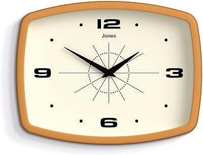 Jones Clocks Movie Wall Clock Mustard Yellow 25cm Mid-Century Retro