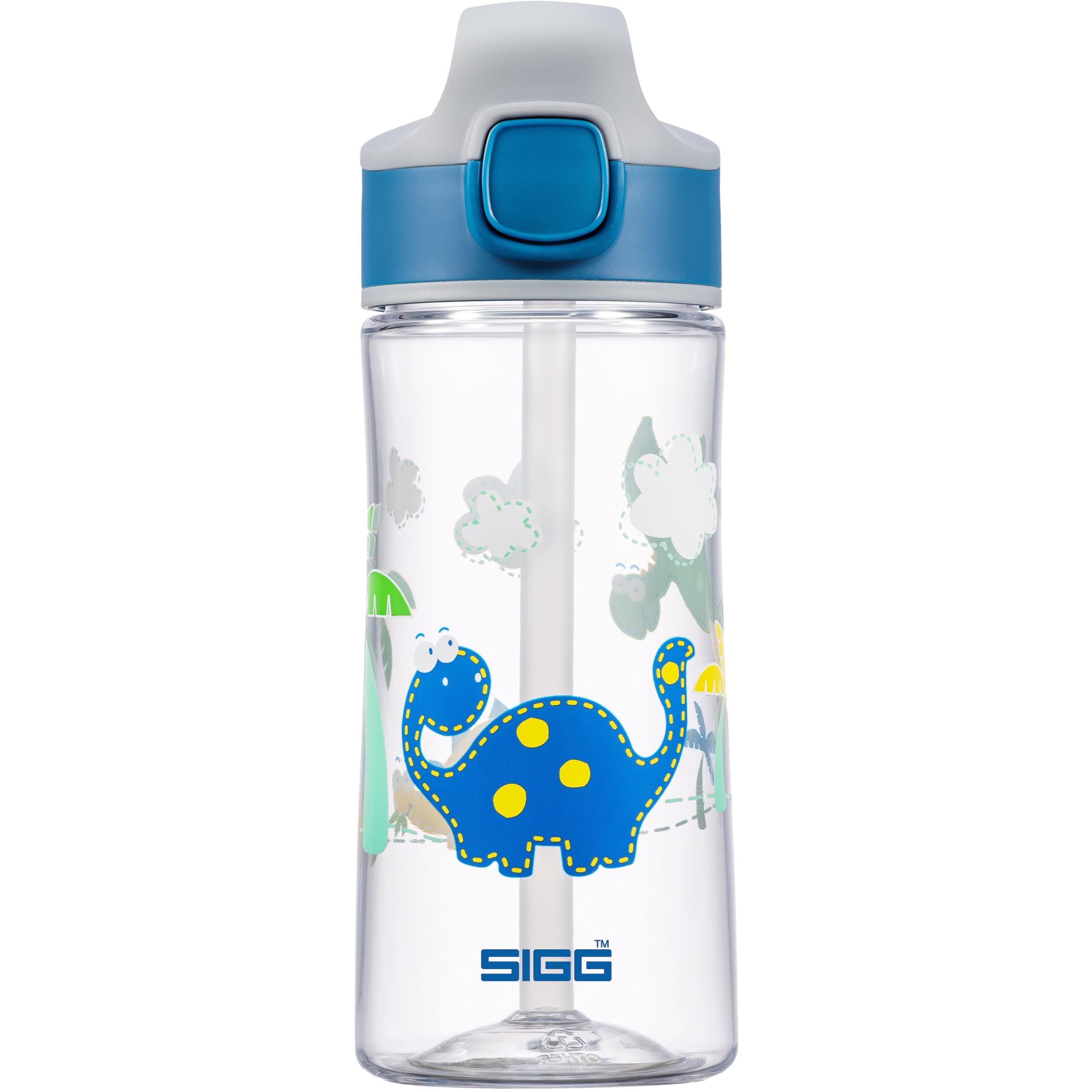 Sigg - Aluminium Kids Water Bottle - Miracle Dinosaur - With Straw - Leakproof - Lightweight - BPA Free - Scratch & Break Resistant - School & Sports - Blue - 0.45L