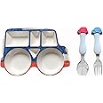 ARI MES - Divided Car Plate for Toddlers with Spoon and Fork - Fun, BPA-Free, Shatter- Resistant, Lightweight, Picky Eaters Kids Dinnerware Set, Children's Utensils