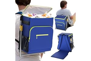 EVERLASTING COMFORT Insulated Backpack Cooler with Foldable Seat - 40 Cans, 24 Hour Cooling, Breathable Straps, Lightweight Leak Proof Liner, Portable Cooler Backpack Bag for Men Women Beach Travel Camping Picnic Hiking
