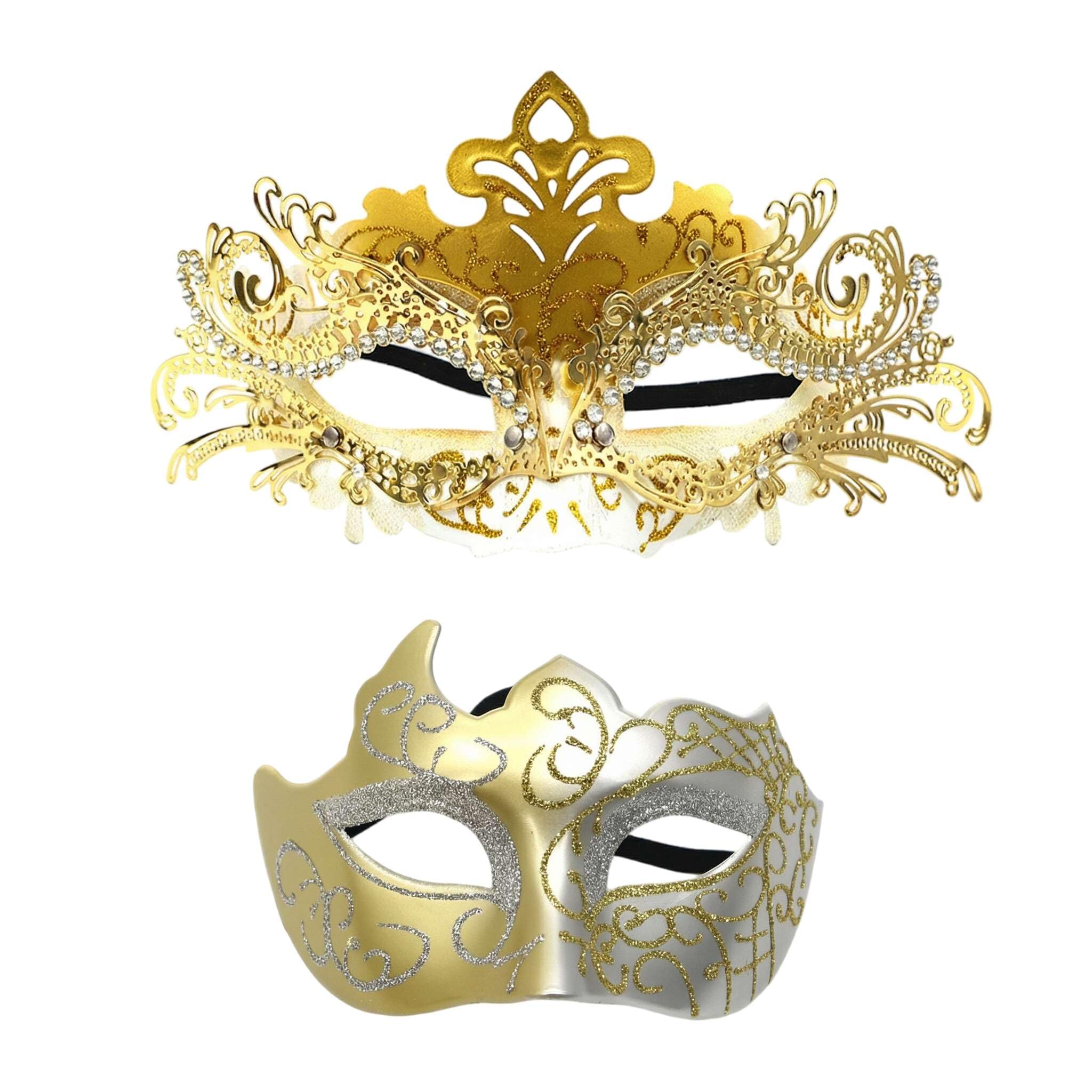 SHIFANQI 2 Pack Masquerade Mask for Women Men, Couples Rhinestone Venetian Ball Mask Set for Fancy Dress Party, Carnival, Ball, Wedding, Mardi Gras, Eye Mask Costume, Gold — image 1