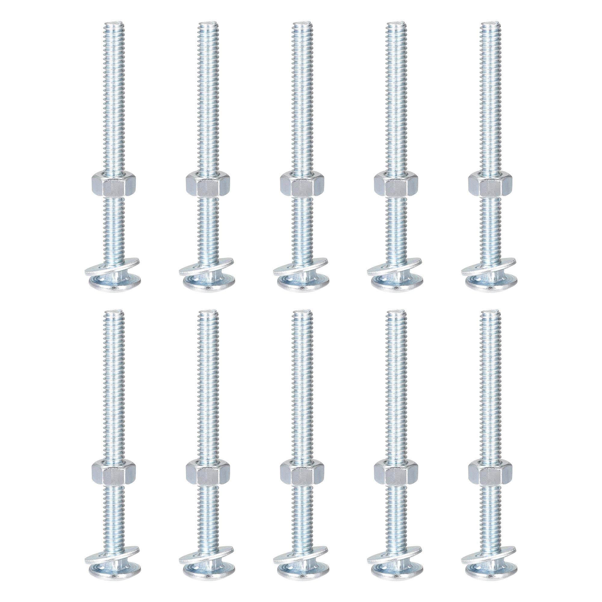 sourcing map 1/4-20 x 3" Square Neck Carriage Bolts with Nuts & Washers, Carbon Steel Coach Bolt Screws 10 Set