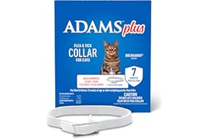 ADAMS Plus Flea & Tick Collar for Cats, Breakaway Collar, 1 White Collar, 7-Month Protection, Kills & Repels Fleas, Flea Eggs, Flea Larvae and Kills Ticks, Tick Nymphs, and Tick Larvae