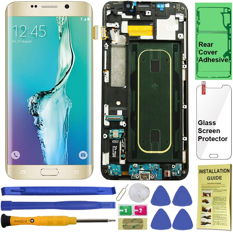 Display Touch Screen (AMOLED) Digitizer Assembly with Frame for Samsung Galaxy S6 Edge Plus (5.7 inch) G928V (Verizon) (for Mobile Phone Repair Part Replacement) (Repair Tool Kits) (Gold Platinum)
