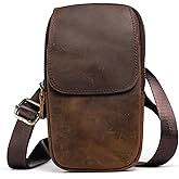 Hengwin Leather Men Cell Phone Holster Wallet Case with Belt Clip Travel Messenger Bag Waist Pouch Crossbody Purse Fits for iPhone 17 Pro Max 16 Pro Max 15 Pro Max Samsung Galaxy S25 Ultra (Coffee)