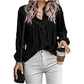 SHENHE Women's Casual Lace V Neck Tops Dressy Button Down Eyelet Long Sleeve Blouses Office Business Work Outfits 2025