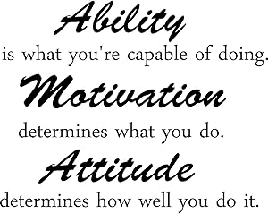 Epic Designs Ability is What You're Capable of Doing. Motivation Determines What You do. Attitude Determines How Well You do it Inspirational Wall Sayings Vinyl Decals Art