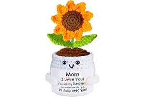 QUNLAND Christmas Birthday Gifts for Mom from Daughter Son, Handmade Crochet Mini Sunflower Mom Gifts for Birthday, I Love You Stocking Stuffers for Moms Step Mama Mothers in Law, Xmas Gift Small Cute Decor