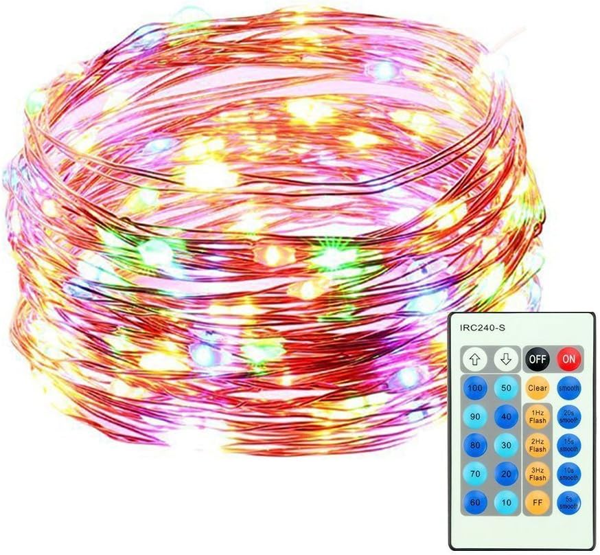 Mxsaver Dimmable Colorful LED Copper Wire String Lights with Remote (Waterproof, 65.6ft, Multi-colors, Updated)