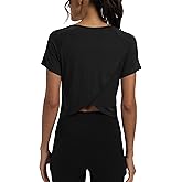 Mippo Workout Tops for Women Cropped Split Back Athletic Gym Exercise Shirts Loose Fit