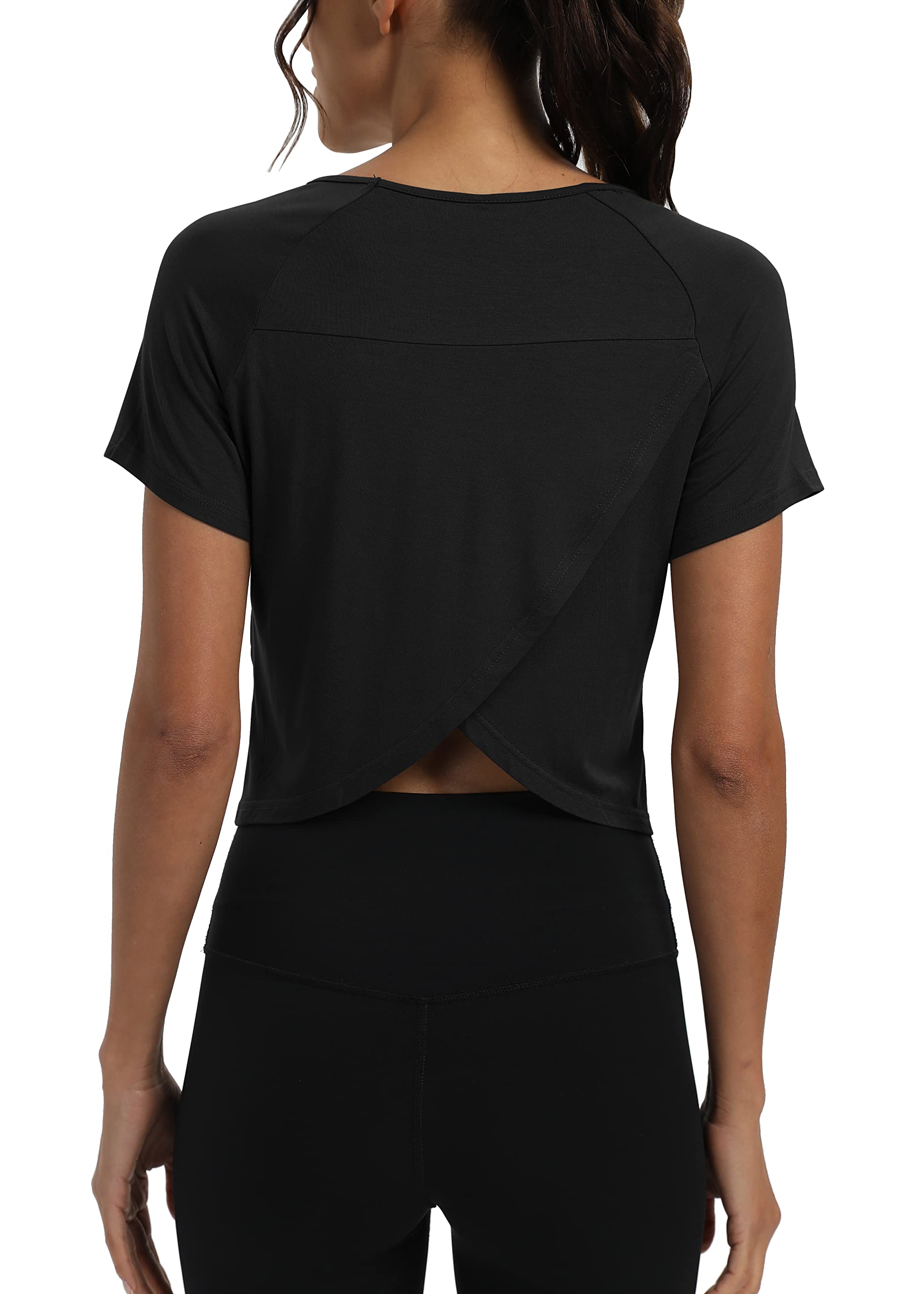 Photo 1 of (BAGGED) (MEDIUM) Mippo Short Sleeve Athletic Tops Workout Shirts Exercise Clothes Gym Running Crop Top Tshirts for Women Loose Fit Black M
