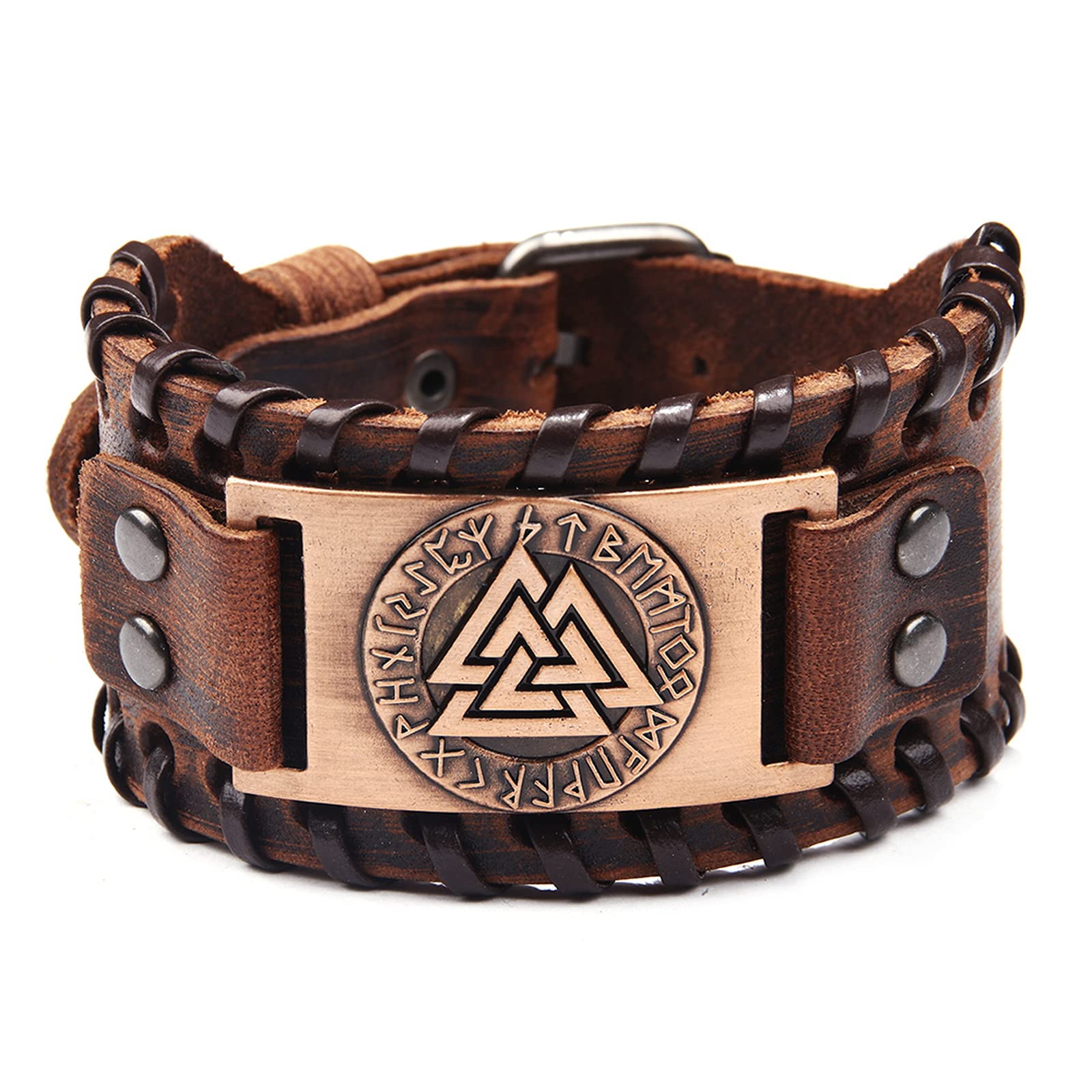 Viking God All-Father Odin Valknut Vintage Wide Cuff Wristband Bangle Leather Bracelet Norse Mythology Cosplay Halloween Costume