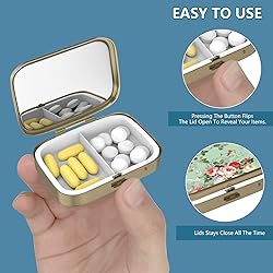 Pill Case Pill Box with Mirror Retro 2 Compartment