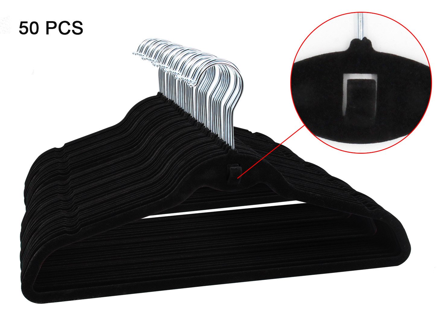 ESYLIFE Black Velvet Hangers with Cascading Hook Ultra Thin No Slip